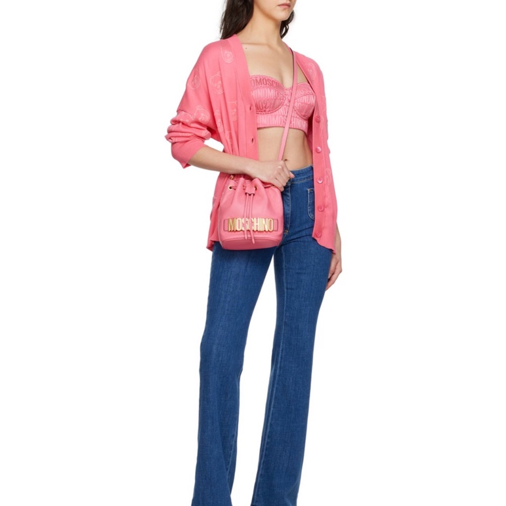 Moschino Logo Pink Bucket Bag
